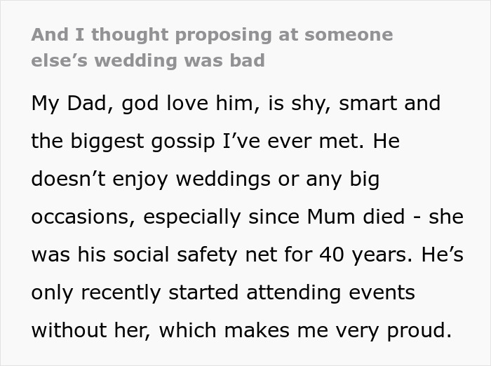 Alt text: Man at wedding witnessing unexpected drama as bride's dad divorces his wife during the event
