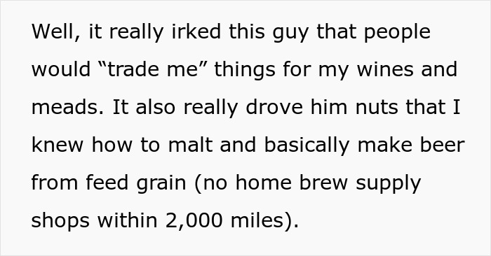 Text about a friend&rsquo;s wine sample trade and brewing skills causing an insult and irritation in a social setting.