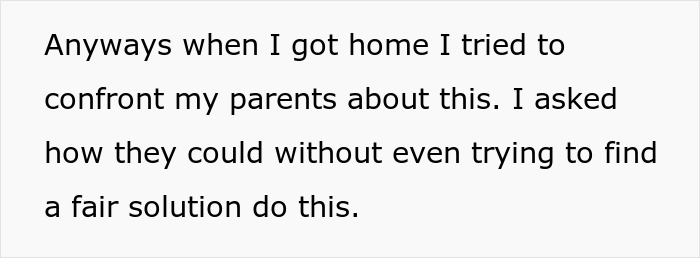 Text excerpt from a family vacation story where a child confronts parents about unfair business class upgrade. Text excerpt from a family vacation story where a child confronts parents about unfair business class upgrade.