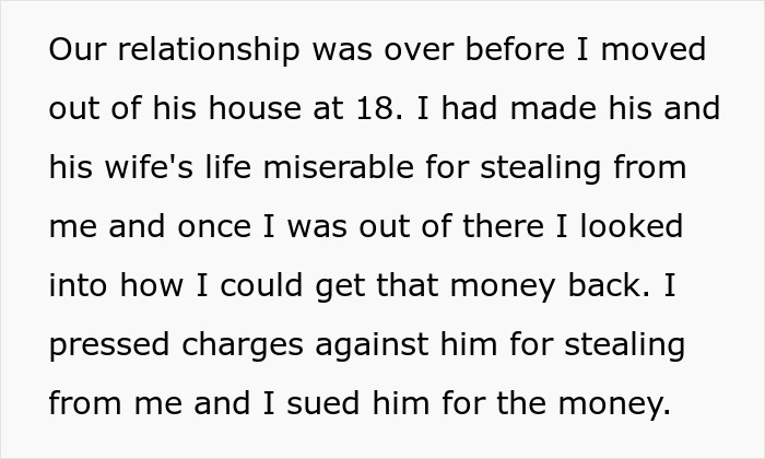 Woman takes dad to court over $100K stolen inheritance, leaving him broke after legal battle for stolen money.