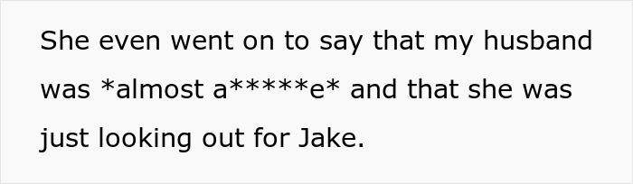Text excerpt from a family conflict where a wife defends her husband after a playground mishap involving a concerned neighbor.