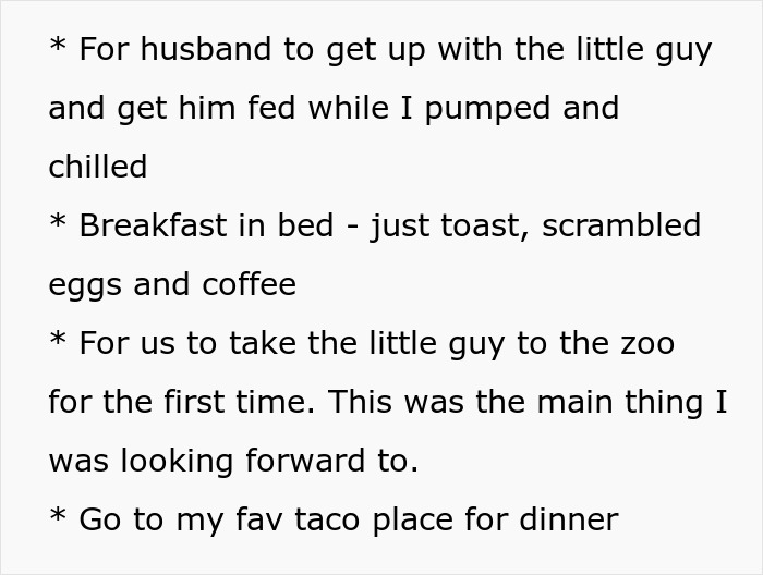 Text excerpt about husband's involvement on wife's first Mother's Day, highlighting family activities and emotions.