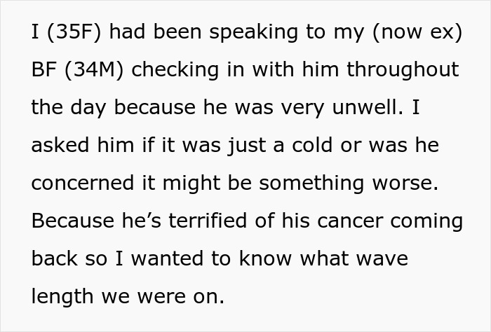 Text excerpt discussing a worried girlfriend checking on her mentally unstable boyfriend amidst concerns.