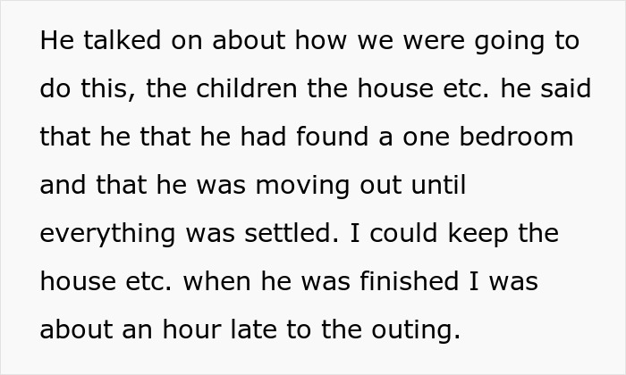 Text excerpt about a man asking for divorce and his wife joking about the situation shortly after. Text excerpt about a man asking for divorce and his wife joking about the situation shortly after.