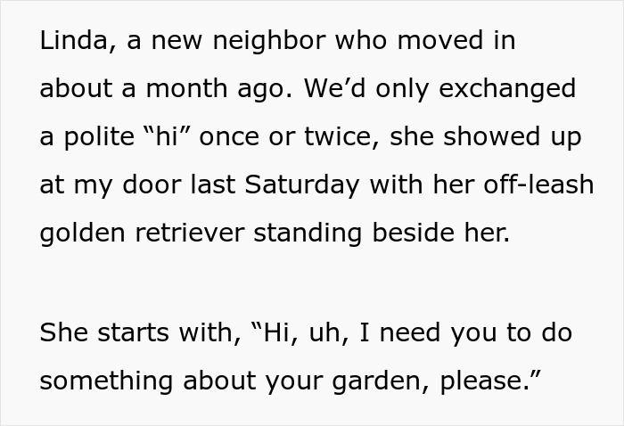 Neighborhood drama involving a woman blaming her barking dog on the garden next door during a neighbor dispute. Neighborhood drama involving a woman blaming her barking dog on the garden next door during a neighbor dispute.