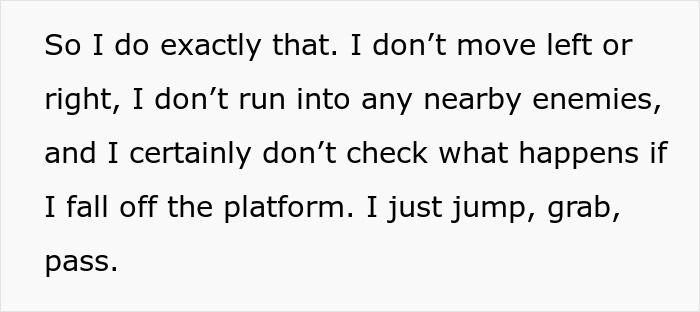 Text excerpt from a developer describing strict gameplay actions highlighting issues in exploratory testing for a game. Text excerpt from a developer describing strict gameplay actions highlighting issues in exploratory testing for a game.