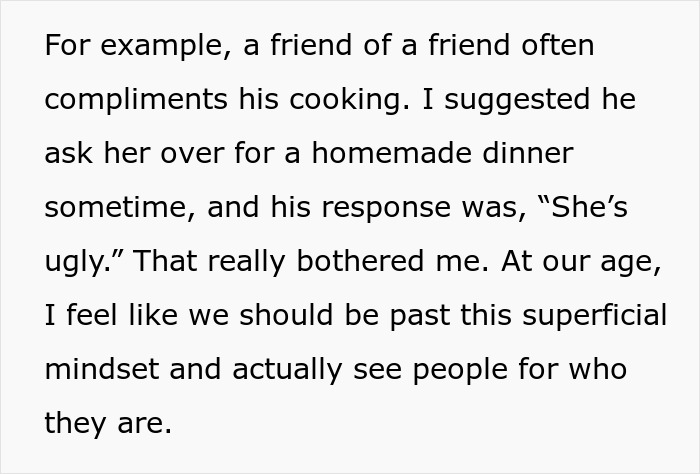 Text excerpt discussing a man who only wants to date influencer-like women and a friend giving a reality check. Text excerpt discussing a man who only wants to date influencer-like women and a friend giving a reality check.