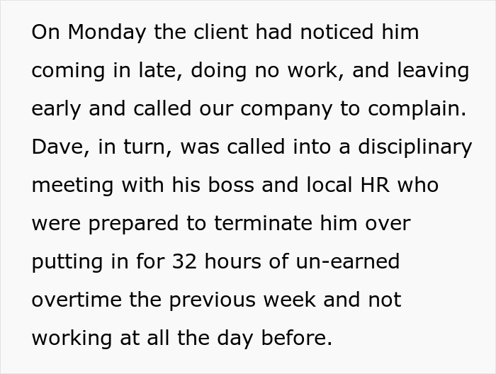 Text excerpt about a man with only 30 minutes of work left after commute and break if avoiding overtime. Text excerpt about a man with only 30 minutes of work left after commute and break if avoiding overtime.