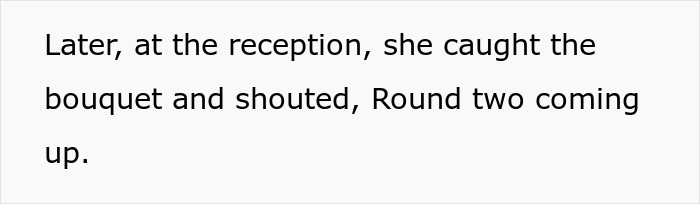 Groom&rsquo;s mom wearing a wedding dress at the reception, catching the bouquet and shouting during the big day celebration.