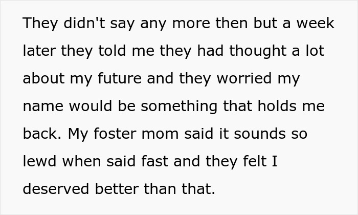 Text excerpt discussing foster name change parents worrying about the impact of a name on a child's future.