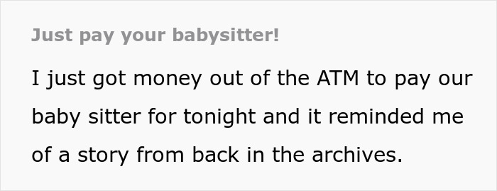 Screenshot of a text discussing a religious couple who doesn't pay their babysitter and a Bible-based revenge plan. Screenshot of a text discussing a religious couple who doesn't pay their babysitter and a Bible-based revenge plan.