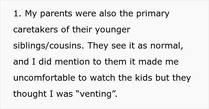 Text excerpt about a 17-year-old refusing to babysit multiple kids during a family vacation, causing adult meltdown.