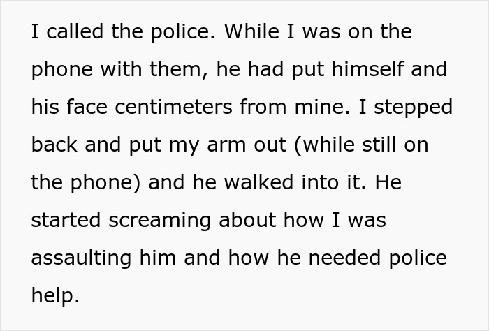 Text excerpt describing a confrontation where a guy blocks a garage and causes tension with a woman&rsquo;s family.