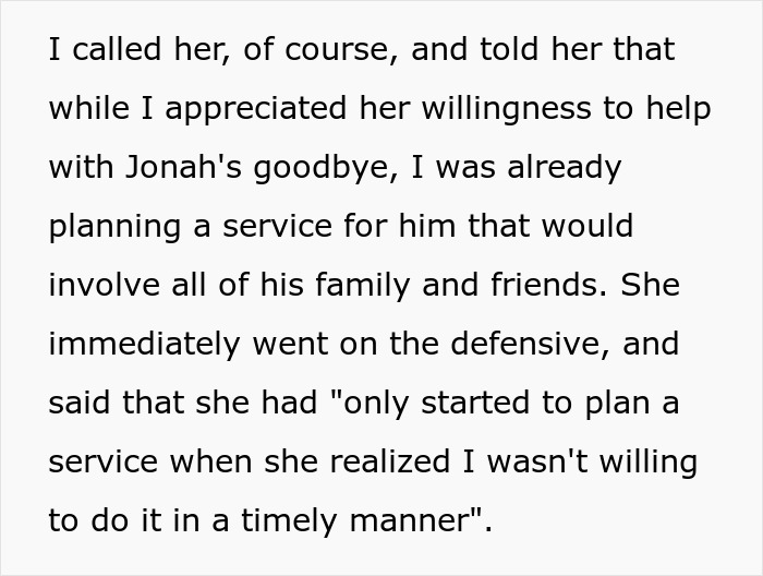 Text excerpt from a widow about best friend of late man causing drama with secret babies and memorial plans.