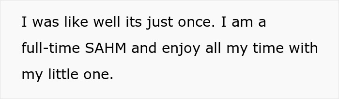 Text expressing a mom explaining she is a full-time SAHM enjoying time with her little one.