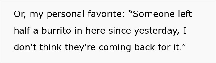 Text about workers adding labels to protect their food from lunch thieves thinking it&rsquo;s hostile.