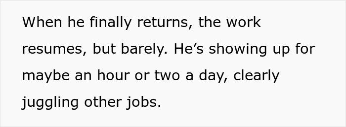 Text describing a husband&rsquo;s revenge on BIL who starts kitchen renovation then goes on vacation, causing delays in work.