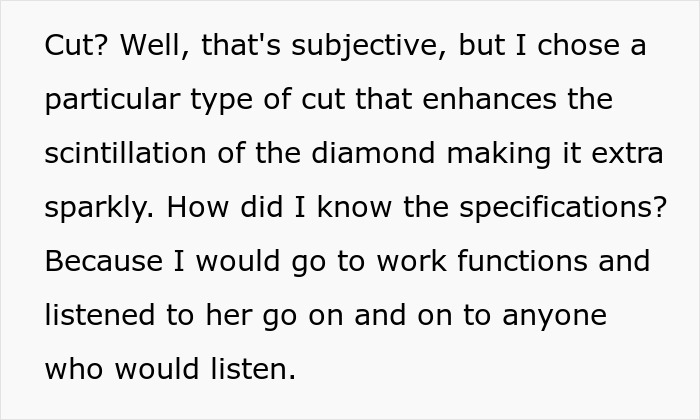 Text about choosing a diamond ring cut that enhances sparkle, related to a man proposing with a better ring than coworker's. Text about choosing a diamond ring cut that enhances sparkle, related to a man proposing with a better ring than coworker's.