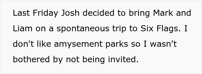 Text excerpt about a man leaving out daughter from boys trip and wife planning a special day out instead.