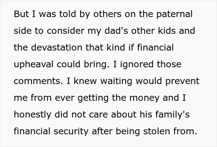 Woman takes dad to court over $100K stolen inheritance, leaving him broke and causing family financial upheaval.