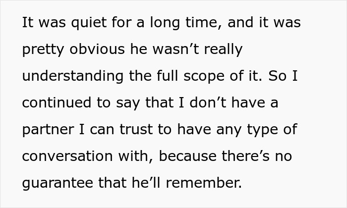 Text displaying a quote about feeling grossed out and struggling to have a trusting conversation with a husband. Text displaying a quote about feeling grossed out and struggling to have a trusting conversation with a husband.