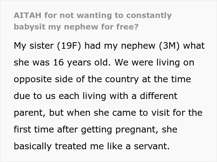Woman throws a fit after sibling refuses to babysit her child for free all summer, causing family tension and frustration.