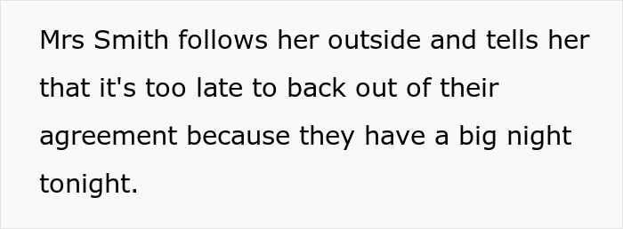 Woman confronts babysitter outside, referencing a big night and the babysitter’s agreement with religious couple. Woman confronts babysitter outside, referencing a big night and the babysitter’s agreement with religious couple.