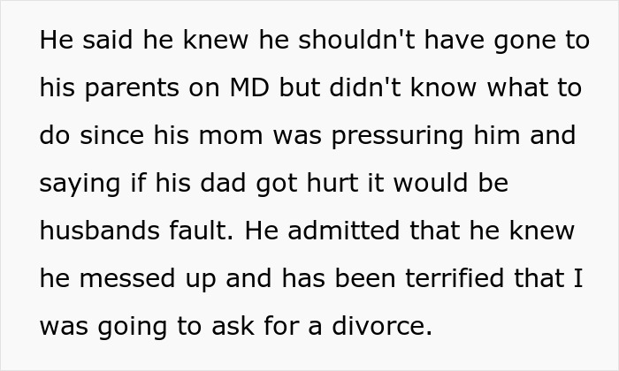 Text excerpt about a man feeling guilty for skipping his wife&rsquo;s first Mother's Day to visit his mom under pressure.