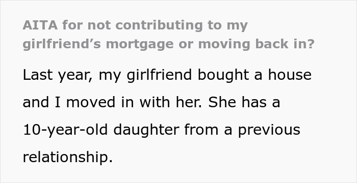 Text excerpt about guy contributing to girlfriend’s mortgage and moving out when her ex becomes roomie, discussing mortgage issues. Text excerpt about guy contributing to girlfriend’s mortgage and moving out when her ex becomes roomie, discussing mortgage issues.