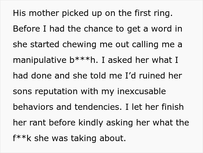 Text excerpt showing tension between a mother-in-law and pregnant daughter-in-law over manipulation accusations.
