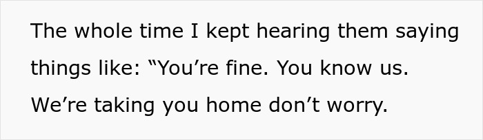 Text showing someone recalling men saying they would take a drunk girl home safely during a kidnapping confrontation. Text showing someone recalling men saying they would take a drunk girl home safely during a kidnapping confrontation.