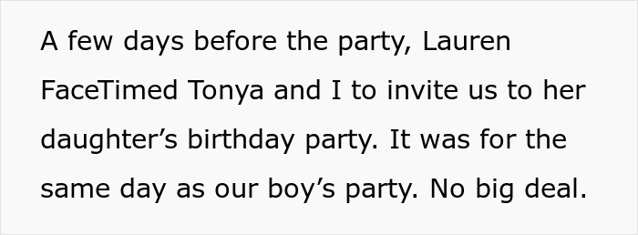 Text describing a friend wanting me to cancel my kid&rsquo;s party to attend her kid&rsquo;s party invitation conflict.