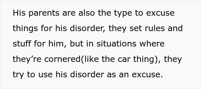Text discussing parents excusing a child's disorder and setting rules but using the disorder as an excuse in conflicts.