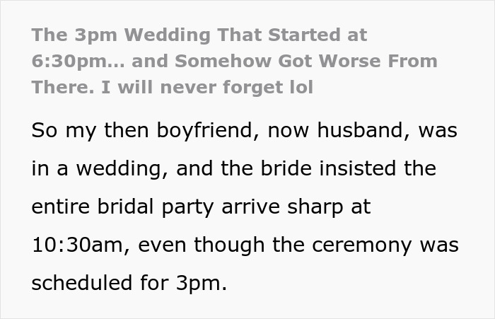 Text excerpt describing a chaotic wedding experience that sounds like a wedding on The Sims game.
