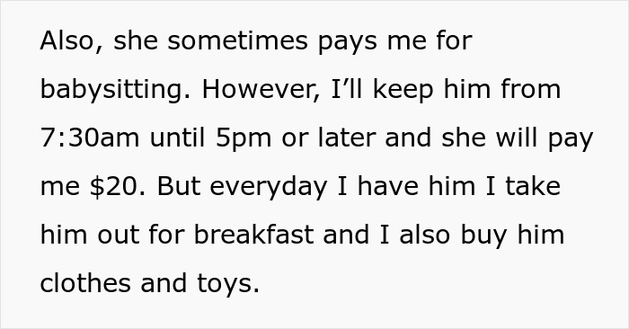 Text about babysitting schedule, payment, and expenses related to vacation without kids babysitting arrangements. Text about babysitting schedule, payment, and expenses related to vacation without kids babysitting arrangements.