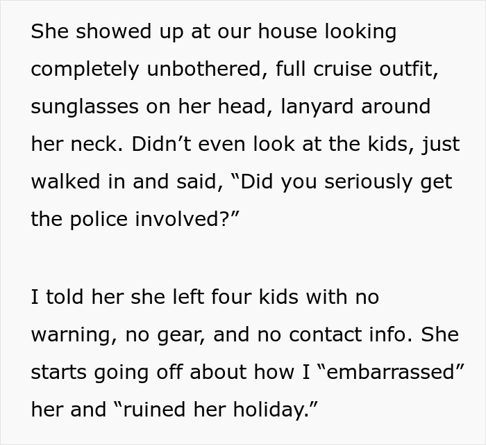 Mom's poor parenting exposed after leaving kids with cousin, risking custody due to lack of warning and care.