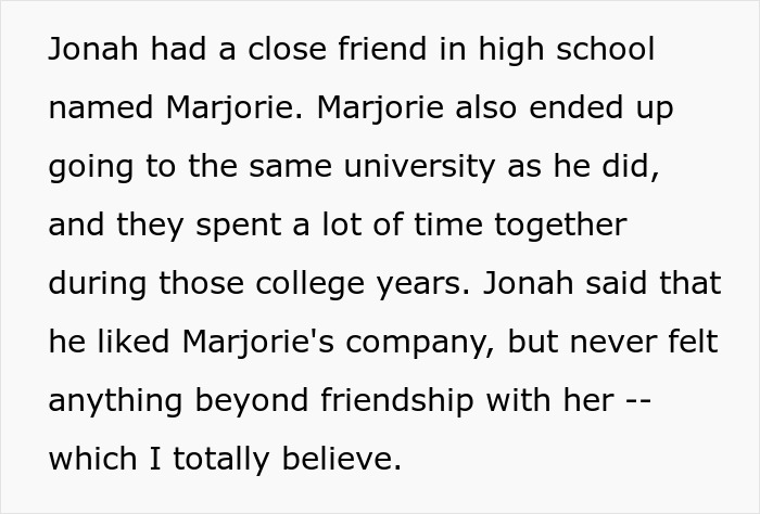 Text excerpt about the best friend of a late man and complex relationship dynamics during college years.