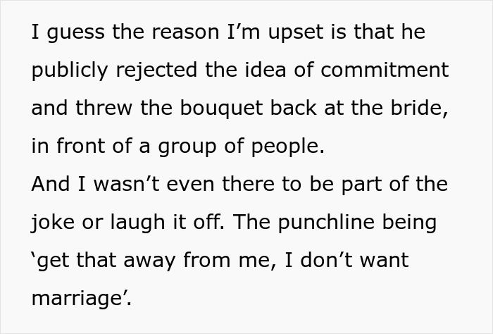 Boyfriend rejecting wedding bouquet from bride in front of guests expressing refusal of commitment. Boyfriend rejecting wedding bouquet from bride in front of guests expressing refusal of commitment.