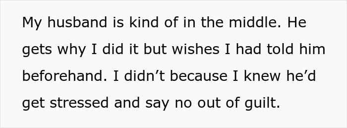 Text excerpt discussing secret alcohol sales to cover costs at a dry wedding and the husband's mixed feelings about it.