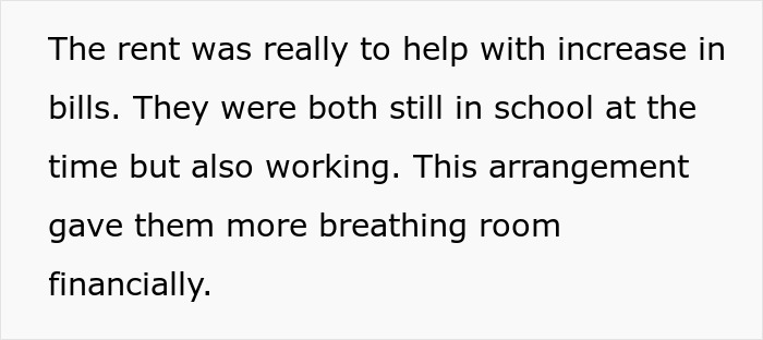 Text on screen about rent helping with increase in bills as roommates were in school and working for financial breathing room