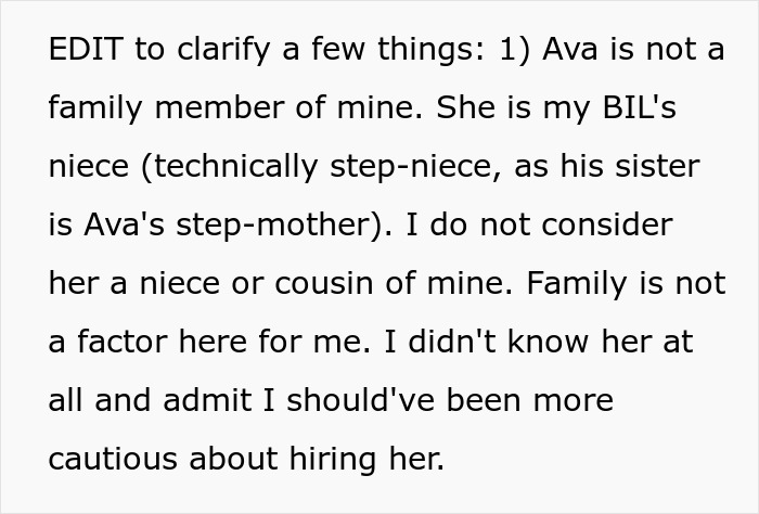 Text excerpt discussing clarifying family ties and caution when hiring a cat-sitter in a payment dispute context.