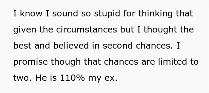 Text message expressing regret about believing in second chances with an ex, related to police breaking down doors after worried call.