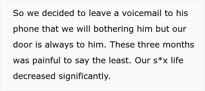Text discussing parents reflecting on their relationship with their son after years of neglect and emotional conflict.
