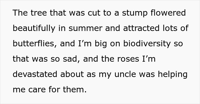 Woman returns from vacation to find MIL landscaped her garden without permission, cutting tree to a stump.
