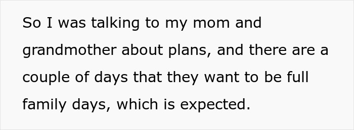 Text conversation discussing family holiday plans and the woman realizing she&rsquo;s invited mainly to babysit.