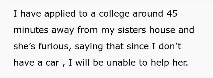 Text showing a woman frustrated as her sibling refuses to babysit her child all summer for free.