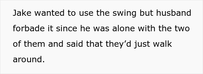 Text excerpt about a dad forbidding swing use during a playground mishap causing CPS concerns and a neighbor confrontation.