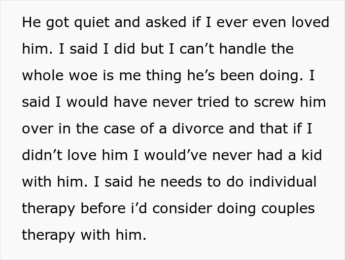 Text excerpt from a woman at crossroads after partner of 10 years wants to buy a house only for him.