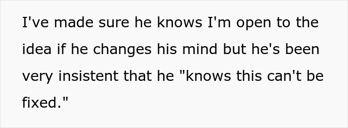 Text on a white background stating a man insists he can&rsquo;t bond with his daughter because she was a cesarean baby and demands divorce.