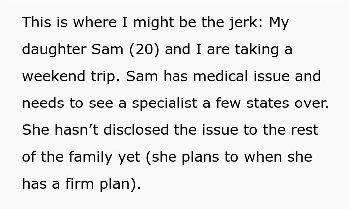 Text from a personal story about family relationships, focusing on a daughter&rsquo;s medical visit and family dynamics.